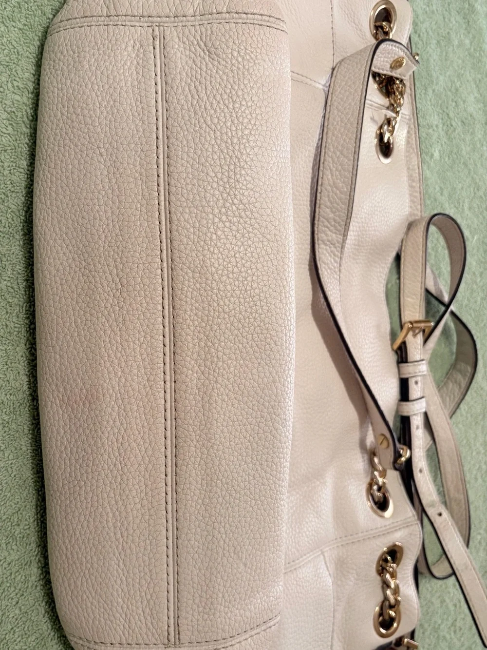 Michael Kors Ivory Pebbled Leather Shoulder Tote with Gold Hardware